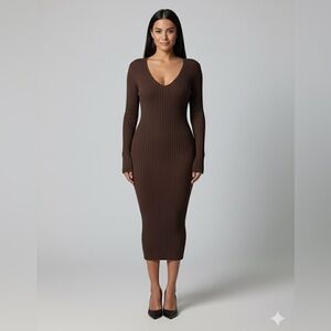 Fashion Nova Chocolate Long Sleeve Dress Brown sweater nit stretchy body-con new